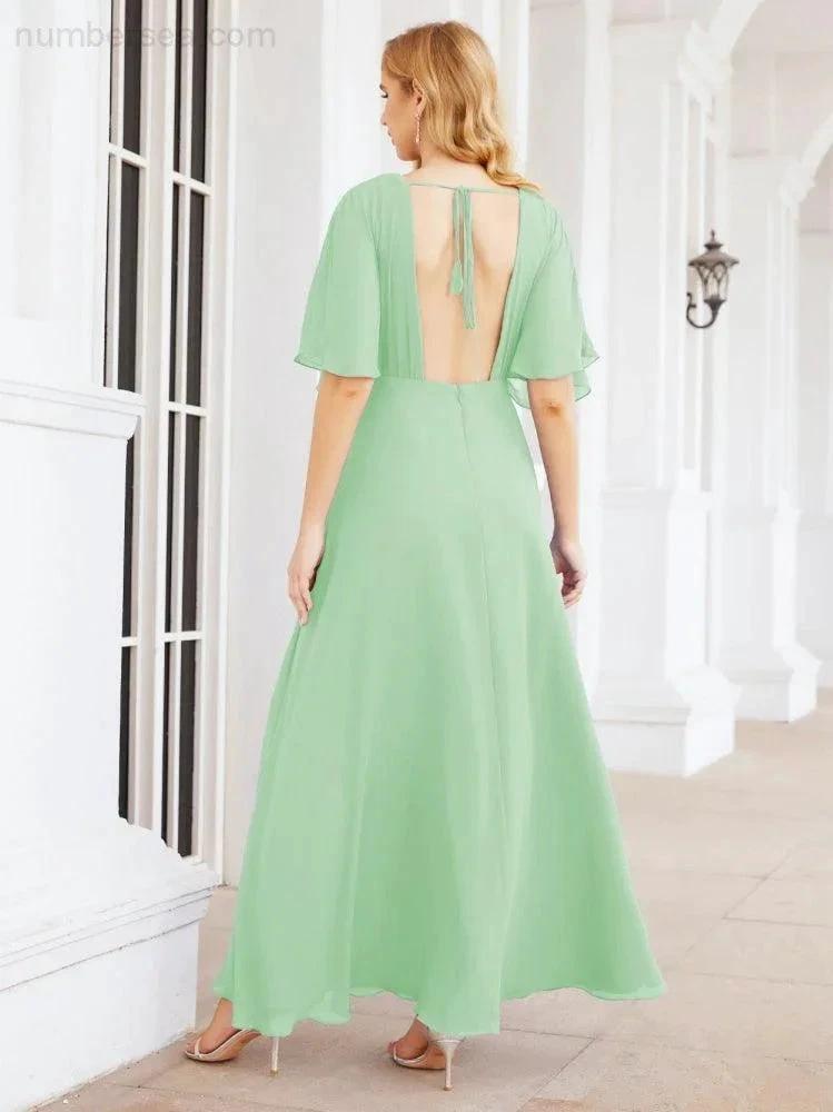 ZapDress V-Neck Bridesmaid Dress Chiffon Long Open Back Formal Dresses for Women Party Evening 28067 (ZD17046)