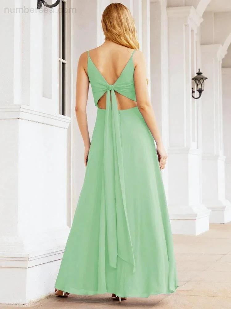 ZapDress Spaghetti Strap Bridesmaid Dresses V Neck Butterfly Back Fromal Evening Party Prom Gown 28036 (ZD17001)
