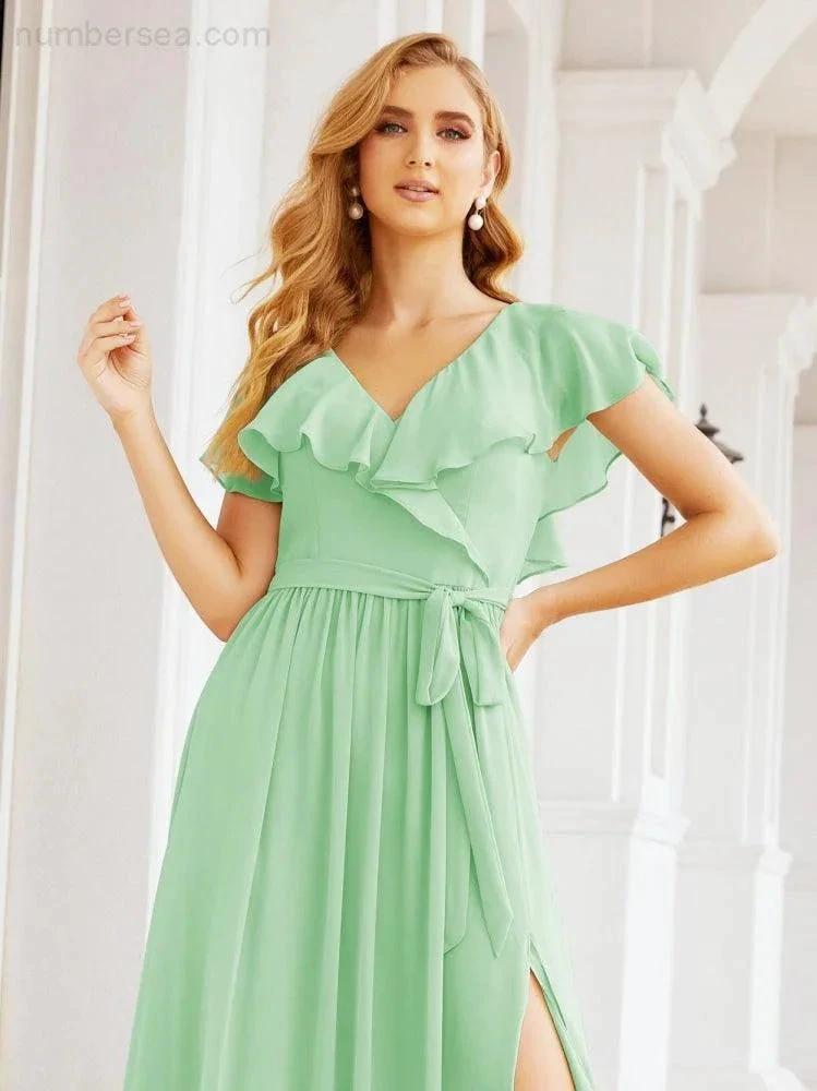 Bridesmaid Dresses with Flutter Sleeves Formal Evening Party Prom Gowns 28044 (ZD17033)