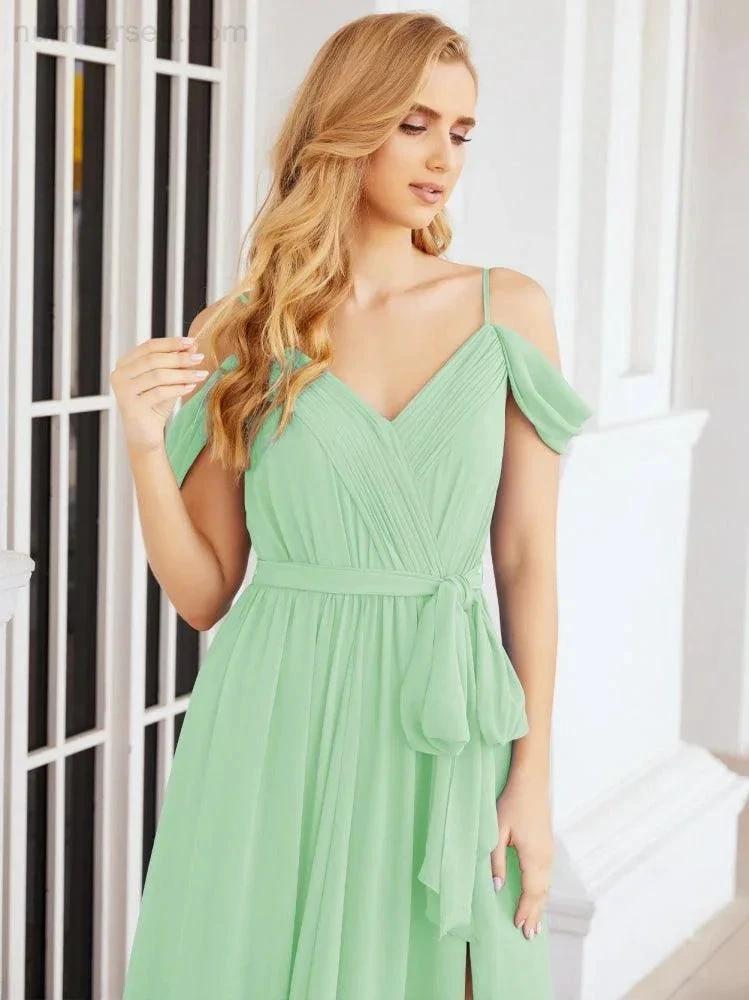ZapDress Off The Shoulder Chiffon Bridesmaid Dress Long Formal Graduation Gown with Cowl Back 28069 (ZD17004)