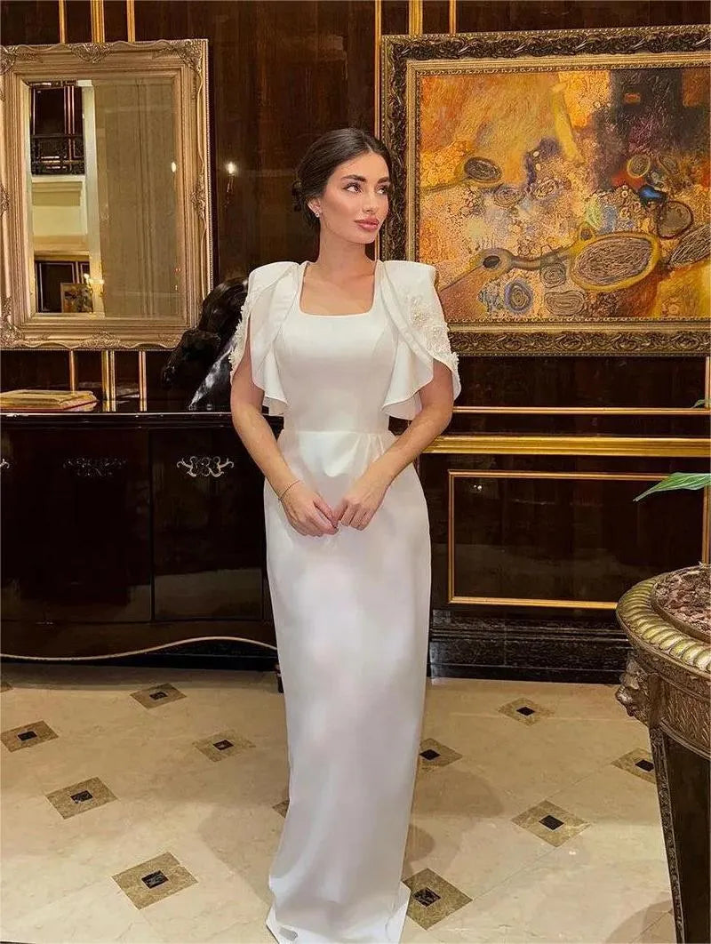 Mermaid Evening Dresses Cap Sleeves Beads 3D Flowers Bride Dress Arabic Party Prom Gowns Formal Occasion Dress