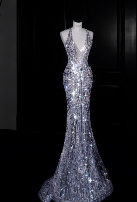 V-Neck Open Back Prom Party Dress Lace Evening Dress Graduation Dress - FashionDia