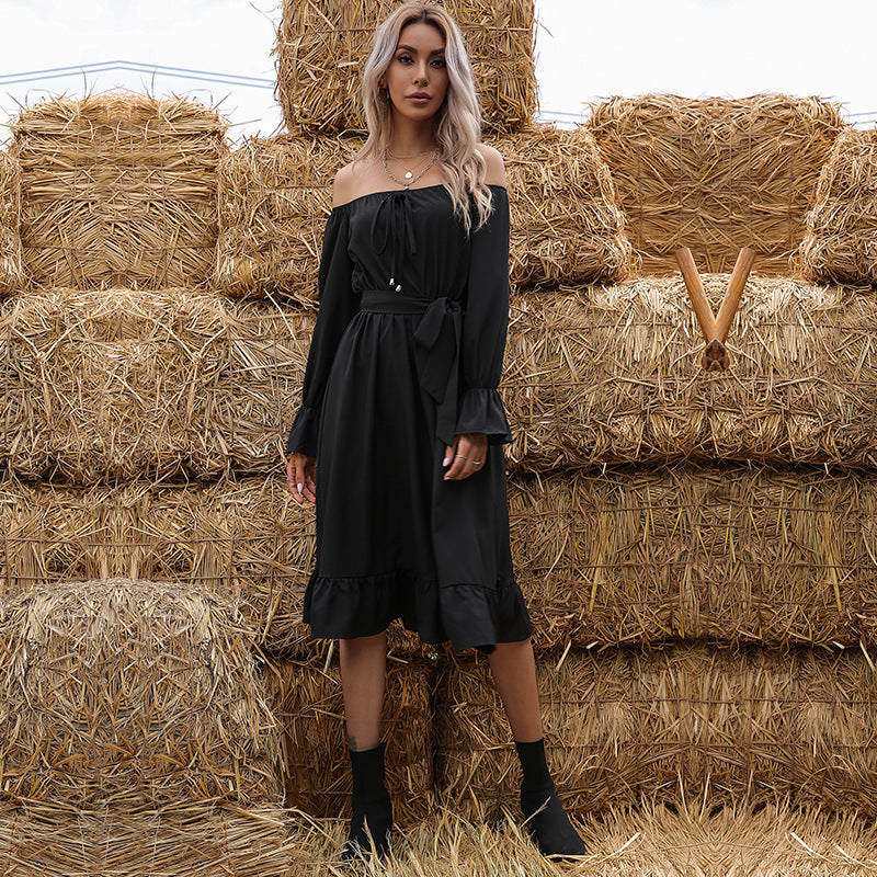 Waves Will Fade Pocketed Off The Shoulder Dress Onyx