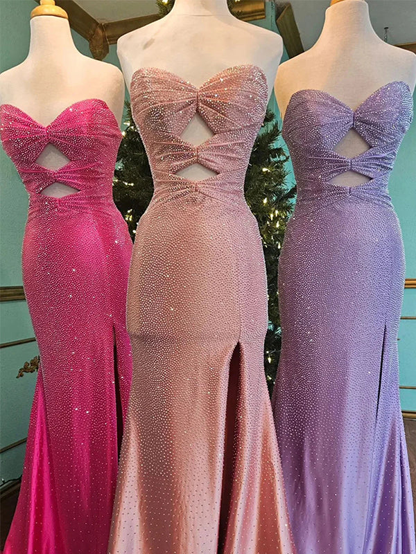 Light Yellow Mermaid Strapless Keyholes Prom Dress with Beads - View 7 | FashionDia
