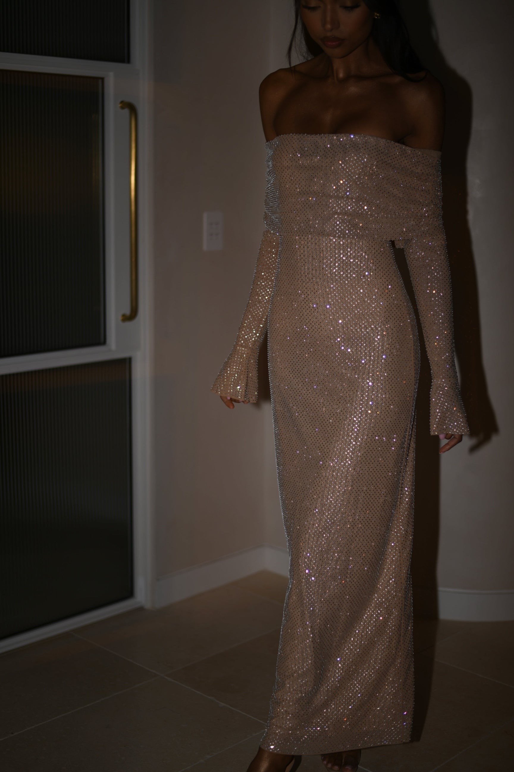 Babette - Off - Shoulder Shimmer Maxi Dress