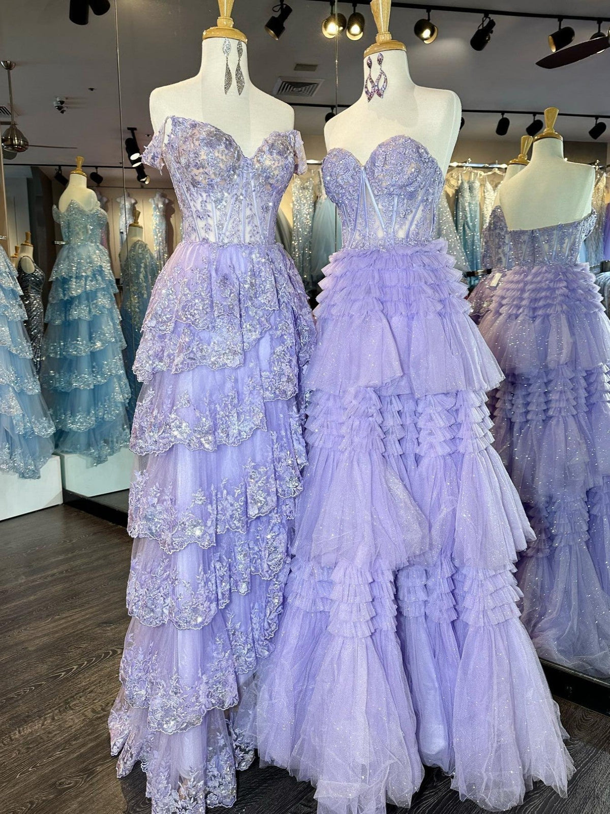 A-Line Sweetheart Tiered Long Tulle Prom Dress - View 9 | VelvetHem