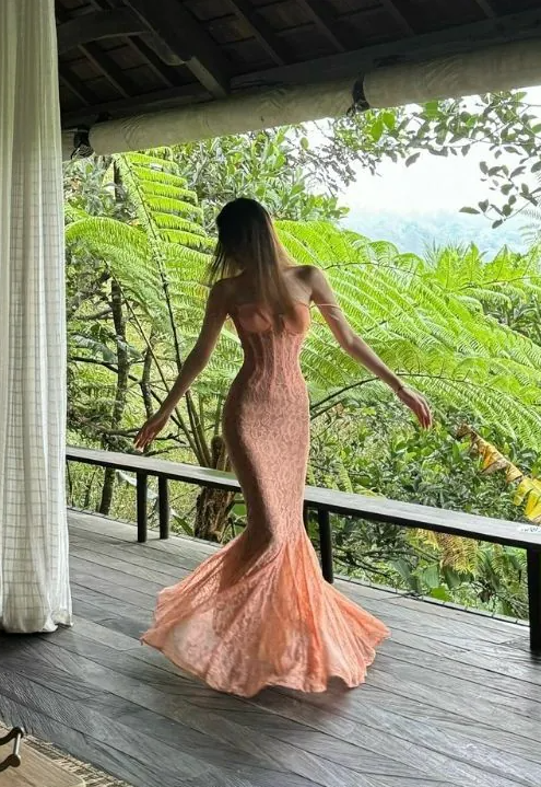Pretty Spaghetti Straps Lace Mermaid Evening Dress Long Party Prom Dress - View 5 | FashionDia