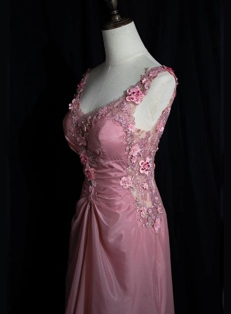 Pink Backless 3d Flower Long Prom Dress Vintage Evening Dress J7890