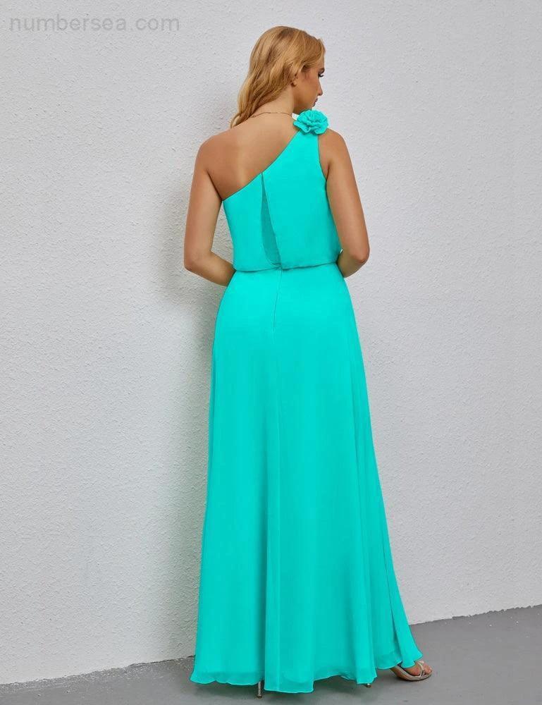 Ruffled One Shoulder Sleeveless Long Bridesmaid Dresses A-line Formal Evening Gown Side Split 28080 (ZD17018)