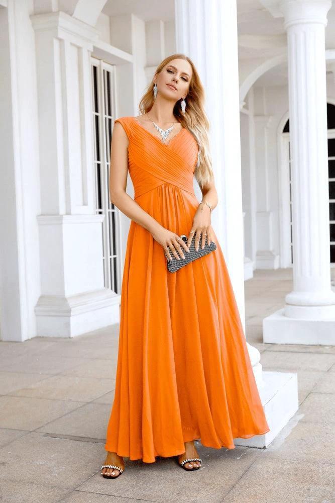 Ladies Chiffon V Neck Sleeveless Floor Length Bridesmaid Evening Dress Wedding Party Evening Dress 28126 by numbersea