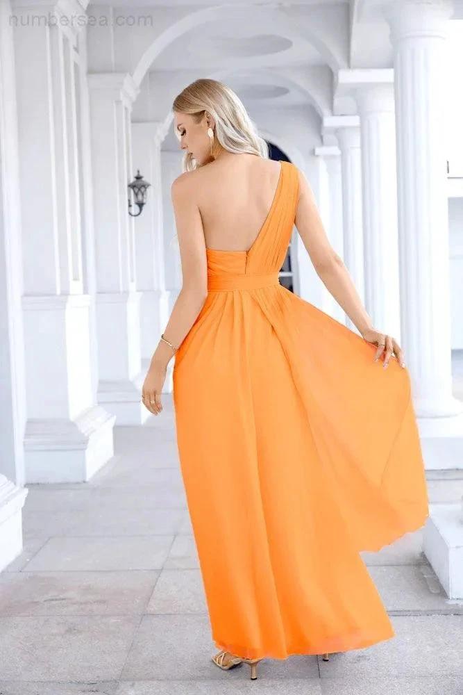 Ladies Chiffon One Shoulder Bridesmaid Evening Dress Wedding Party Evening Dress 28133 (ZD17003)