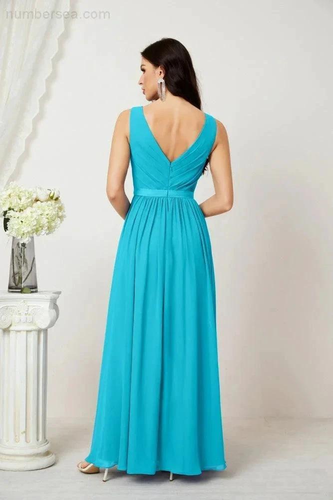 Women's Chiffon Long Bridesmaid Dresses A line Sleeveless Formal Prom Gown for Evening Party Homecoming Dresses 2808 (ZD16947)