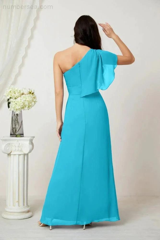 ZapDress Chiffon Ruffled One Shoulder Long Bridesmaid Dresses A-line Formal Evening Gown Side Split 2809 (ZD17049)