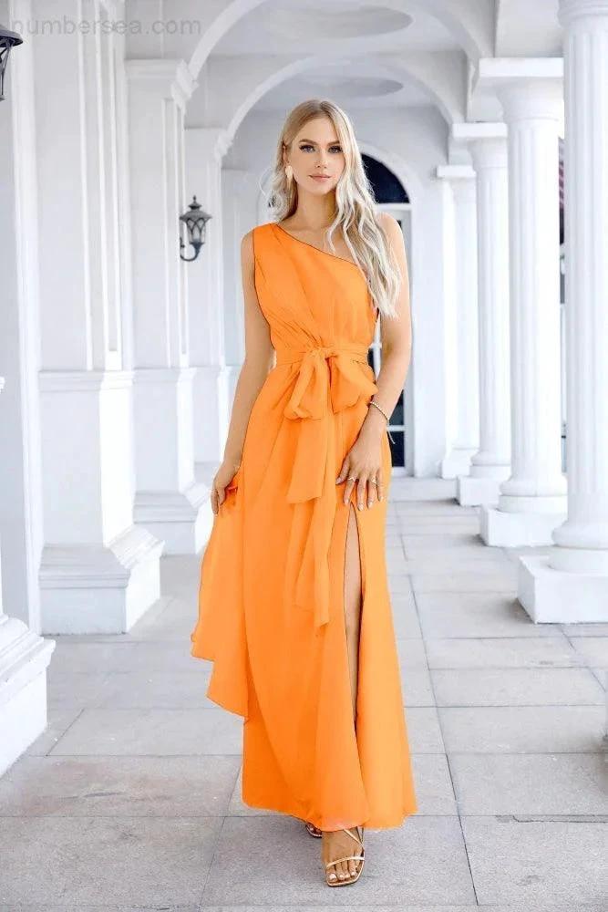 Ladies Chiffon One Shoulder Bridesmaid Evening Dress Wedding Party Evening Dress 28133 (ZD17003)