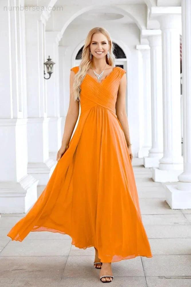 Ladies Chiffon V Neck Sleeveless Floor Length Bridesmaid Evening Dress Wedding Party Evening Dress 28126 (ZD16989)