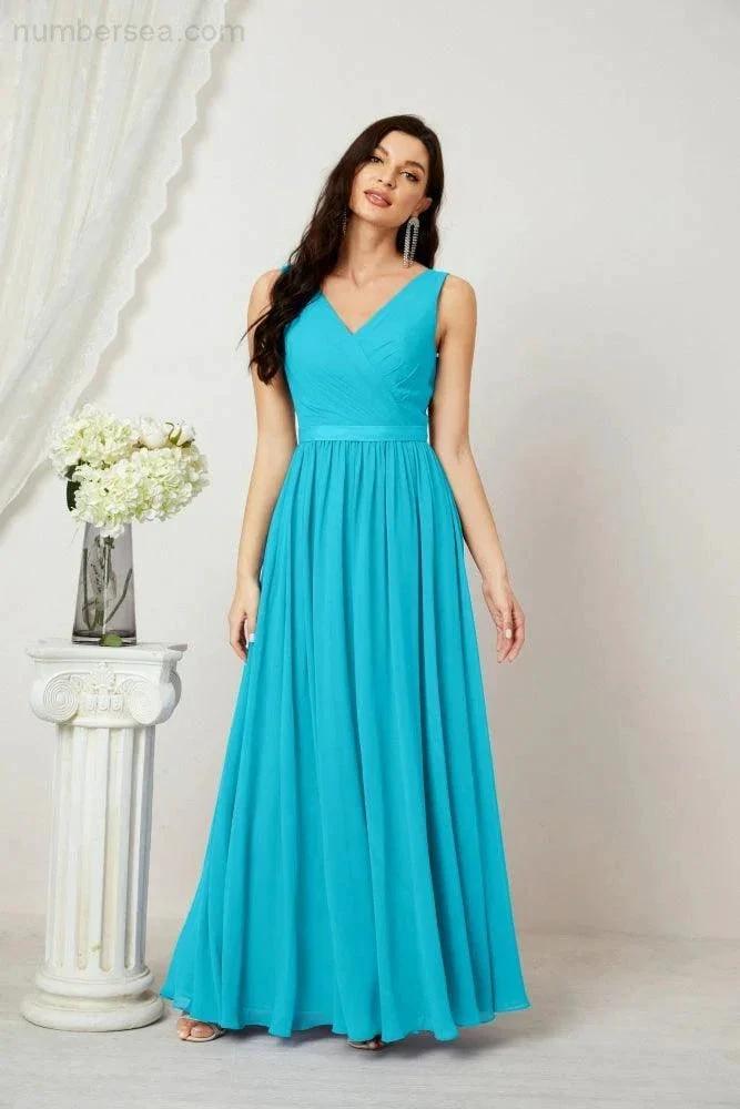 Women's Chiffon Long Bridesmaid Dresses A line Sleeveless Formal Prom Gown for Evening Party Homecoming Dresses 2808 (ZD16947)