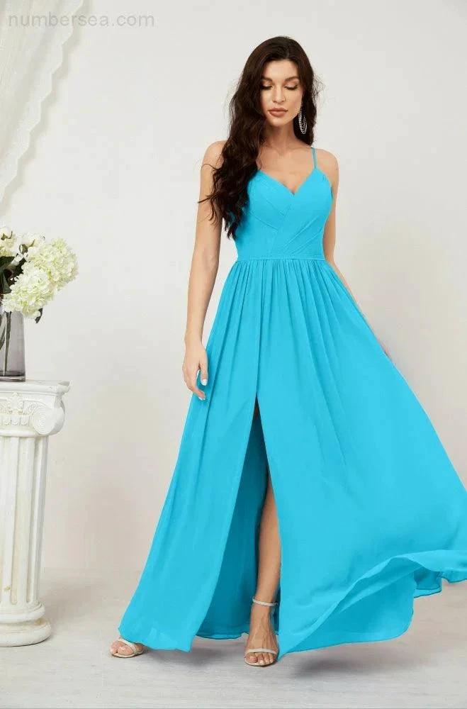 ZapDress Neck Bridesmaid Dresses Chiffon Long Spaghetti A-line Formal Prom Gown for Wedding Party Evening 2801 (ZD16961)