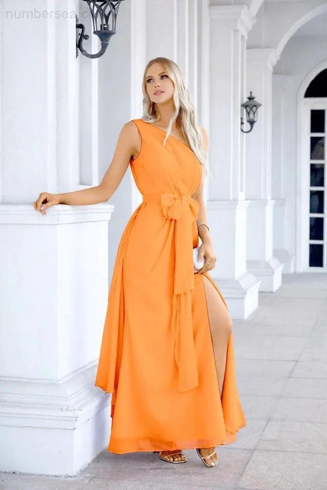 Ladies Chiffon One Shoulder Bridesmaid Evening Dress Wedding Party Evening Dress 28133 (ZD17003)