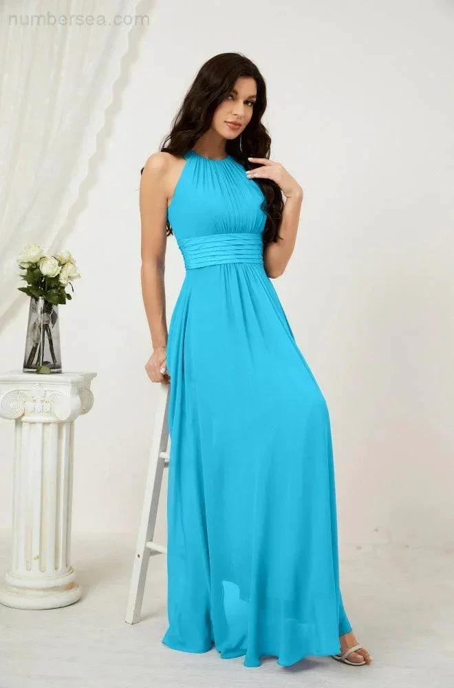 ZapDress Formal Party Gown Dress Chiffon Halter Long Sleeveless Bridesmaid Dresses 2802 (ZD16960)
