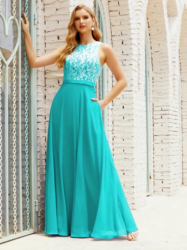 Lace Bridesmaid Dress Floor Length Evening Gowns with Pockets 28017 by numbersea