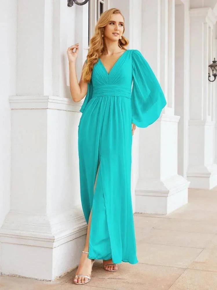 Numbersea Bridesmaid Dresses with Split for Wedding Party Flutter Sleeves 28045 by numbersea