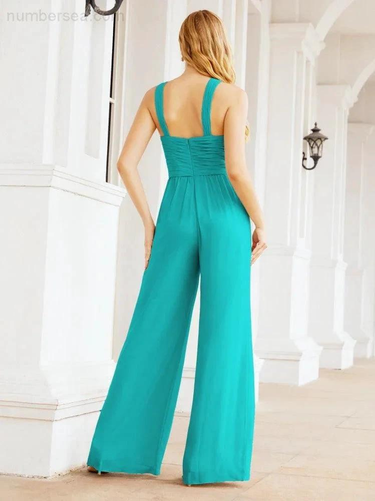 ZapDress Crisscross Neck Jumpsuit Formal Evening Dress Long Bridesmaid Dresses Bell-bottomed Pants 28033 (ZD17024)