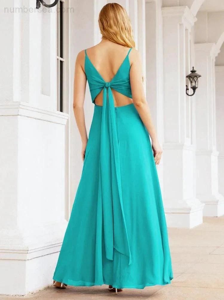 ZapDress Spaghetti Strap Bridesmaid Dresses V Neck Butterfly Back Fromal Evening Party Prom Gown 28036 (ZD17001)