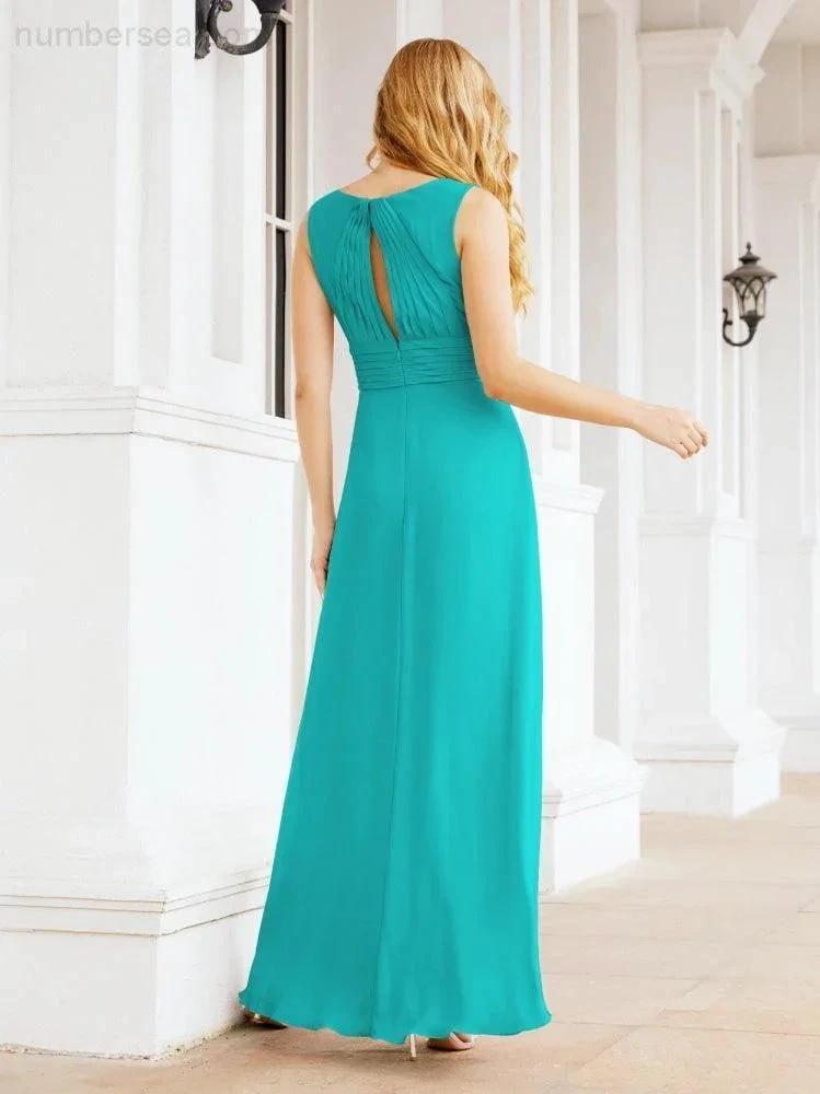 Formal Prom Gown Elegant V-Neck Sleeveless Bridesmaid Dresses for Wedding Party 28037 (ZD17021)