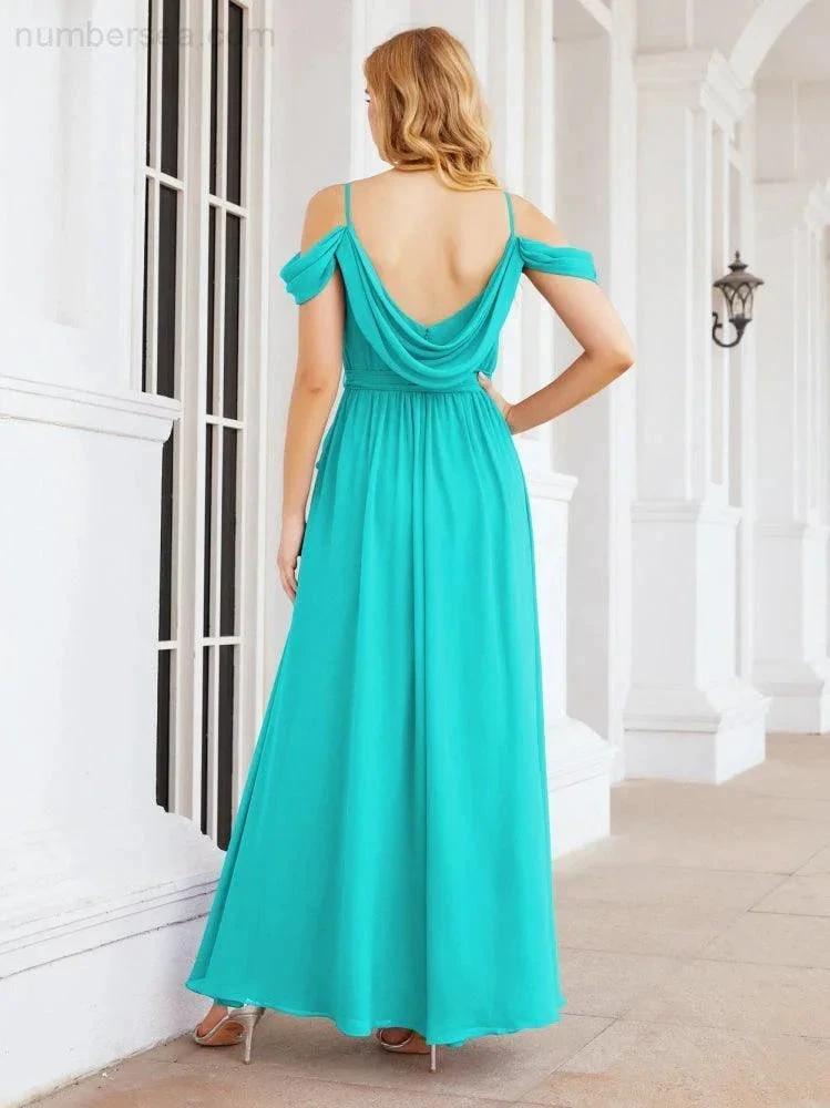 ZapDress Off The Shoulder Chiffon Bridesmaid Dress Long Formal Graduation Gown with Cowl Back 28069 (ZD17004)