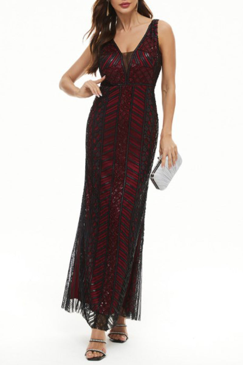 Sexy Formal Patchwork V Neck Evening Dress Dresses - View 5 | VelvetHem