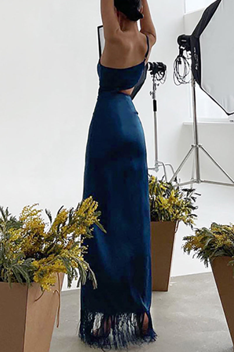 Sexy Party Solid Tassel Asymmetrical Oblique Collar Evening Dress Dresses - View 3 | VelvetHem