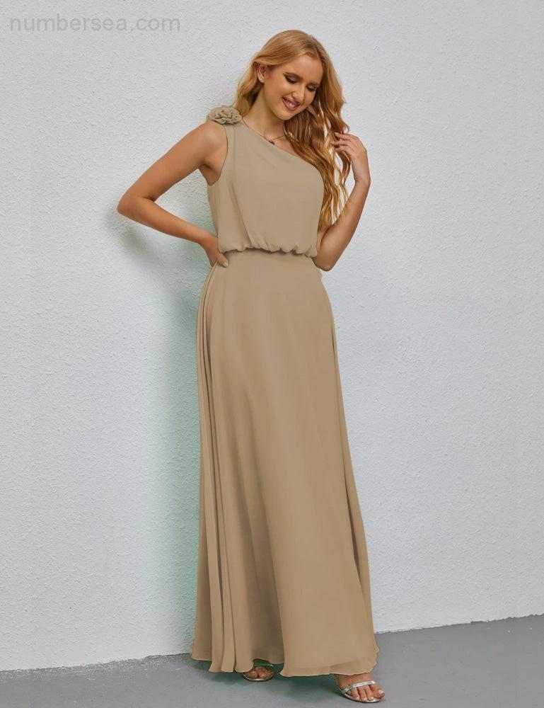 Ruffled One Shoulder Sleeveless Long Bridesmaid Dresses A-line Formal Evening Gown Side Split 28080 (ZD17018)