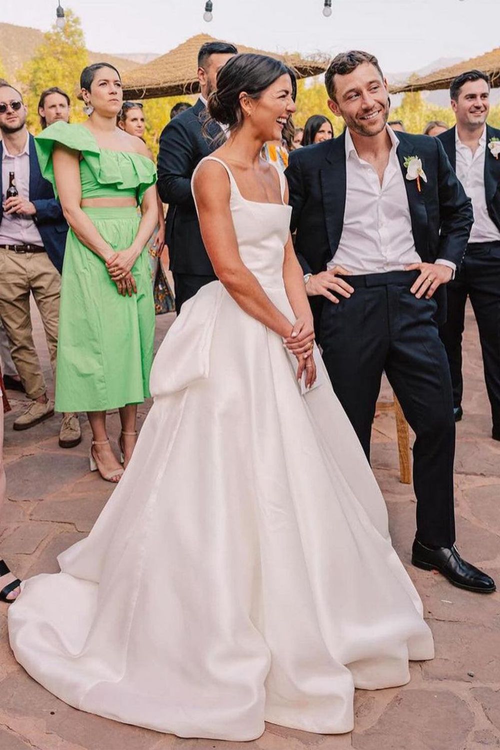 Elegant A Line Square Neck White Bridal Dress with Bowknot