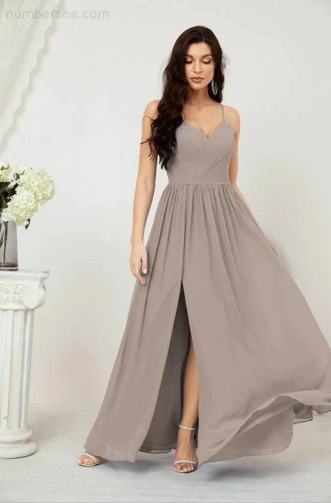 ZapDress Neck Bridesmaid Dresses Chiffon Long Spaghetti A-line Formal Prom Gown for Wedding Party Evening 2801 (ZD16961)