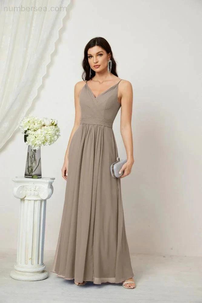 ZapDress Chiffon V-Neck Bridesmaid Dress Spaghetti Strap Long Formal Party Prom Gowns with Slit 28010 (ZD17028)