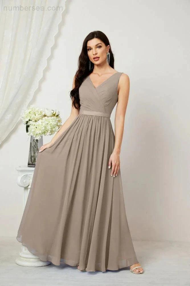 Women's Chiffon Long Bridesmaid Dresses A line Sleeveless Formal Prom Gown for Evening Party Homecoming Dresses 2808 (ZD16947)