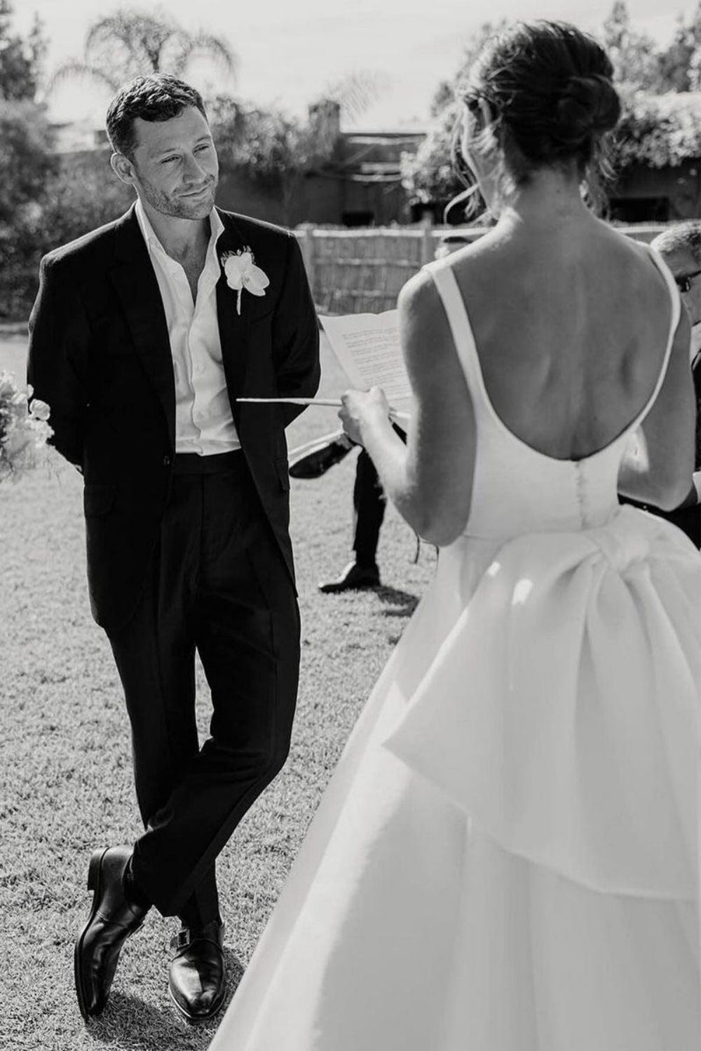 Elegant A Line Square Neck White Bridal Dress with Bowknot