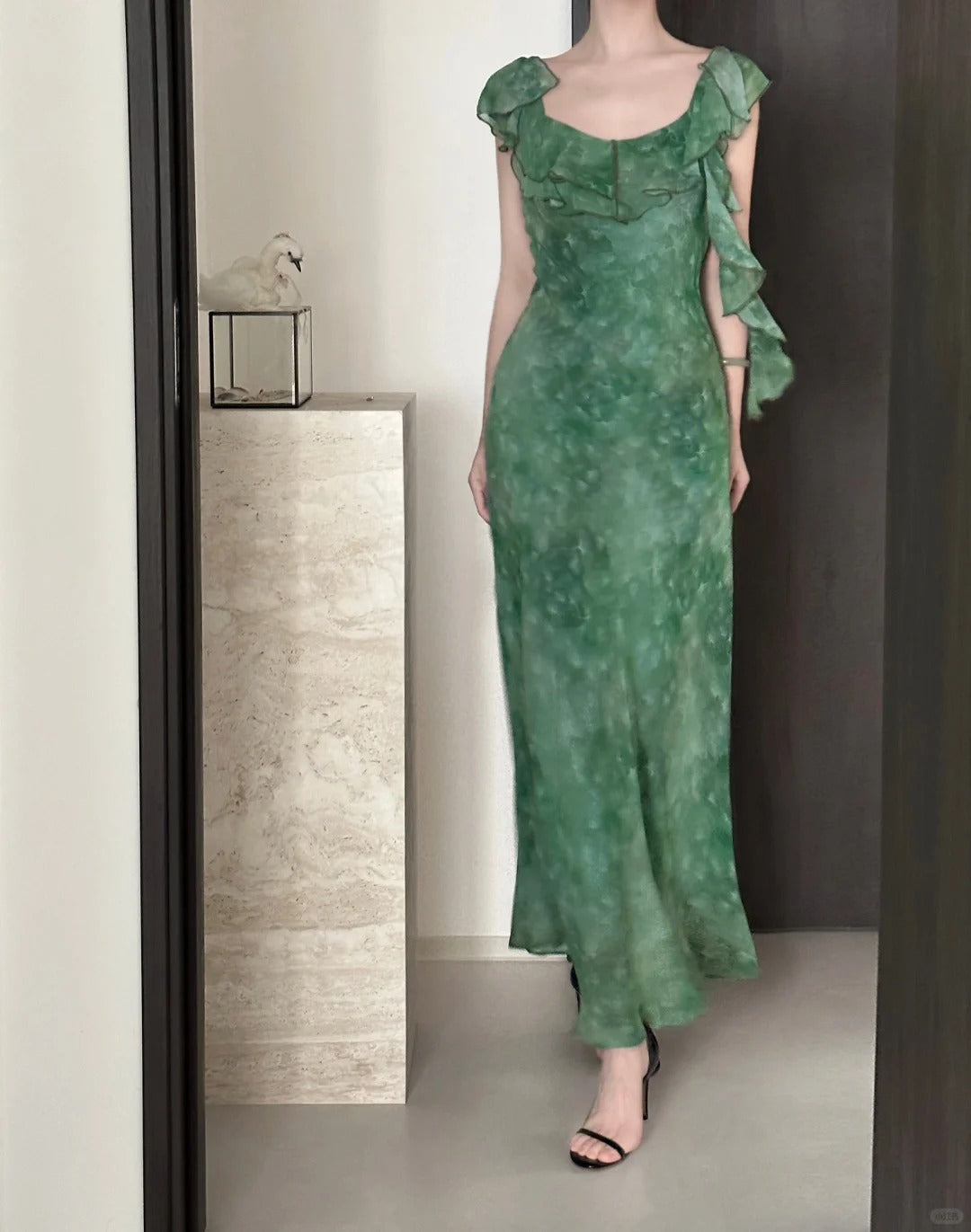 Elegant Dark Green Mermaid Ruffled Chiffon Long Prom Dress Evening Dress