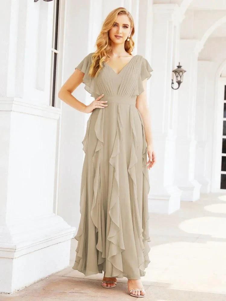 Ruffled Bridesmaid Dresses with Sleeves Long Formal Party Dress 28041 by numbersea