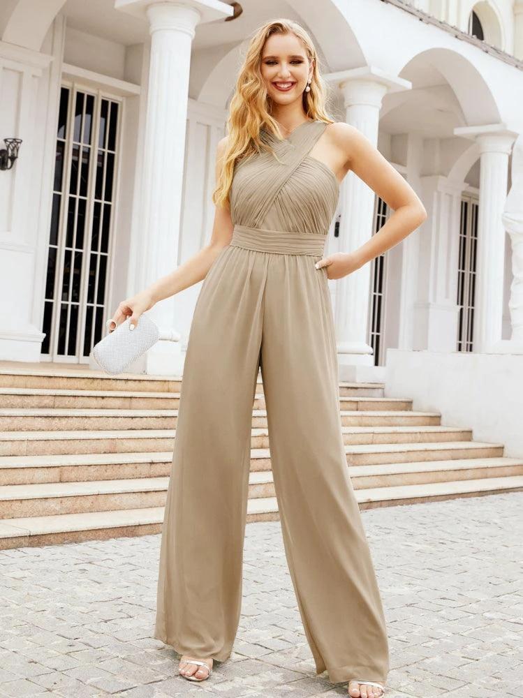 Numbersea Crisscross Neck Jumpsuit Formal Evening Dress Long Bridesmaid Dresses Bell-bottomed Pants 28033 by numbersea