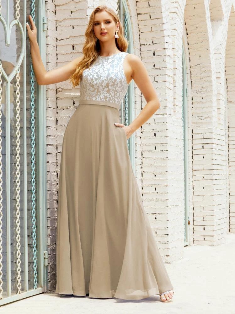 Lace Bridesmaid Dress Floor Length Evening Gowns with Pockets 28017 by numbersea