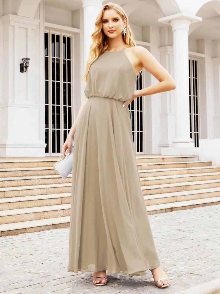 Numbersea Halter Long Bridesmaid Dresses Formal A line Juniors Dress 28029 by numbersea
