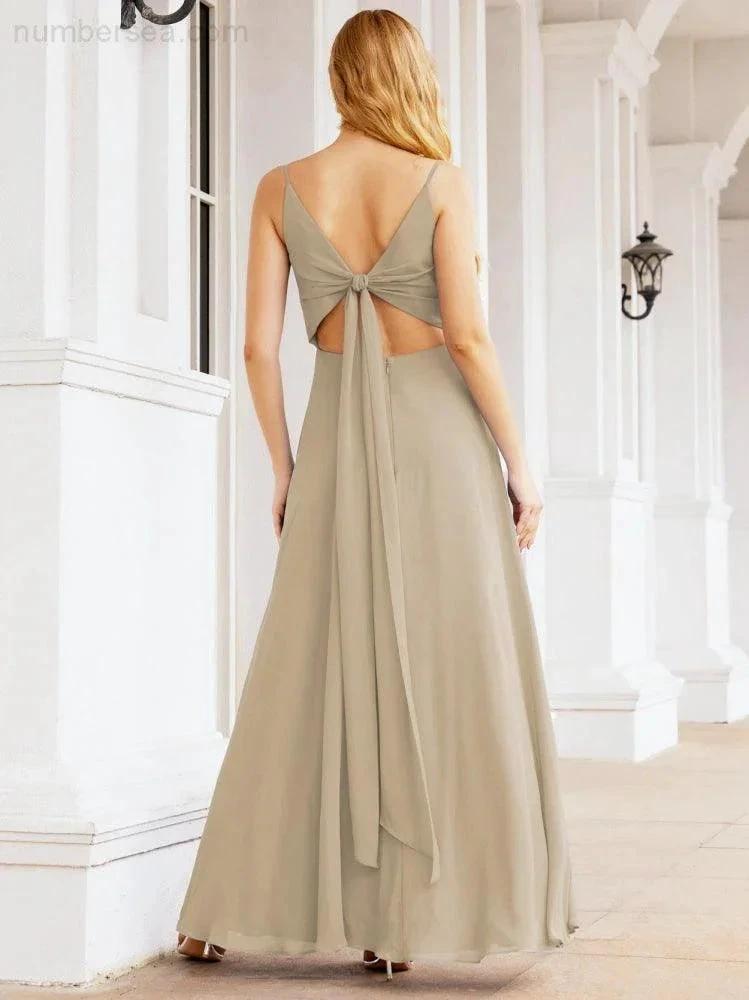 ZapDress Spaghetti Strap Bridesmaid Dresses V Neck Butterfly Back Fromal Evening Party Prom Gown 28036 (ZD17001)