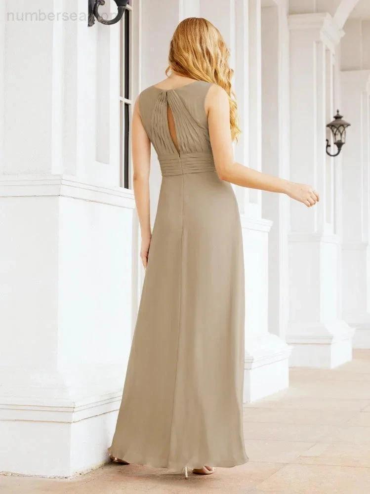 Formal Prom Gown Elegant V-Neck Sleeveless Bridesmaid Dresses for Wedding Party 28037 (ZD17021)