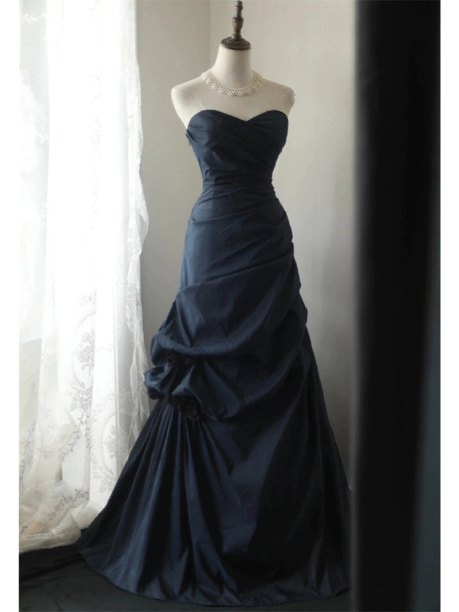 Sweetheart A-Line Navy Blue Long Prom Dress Elegant Evening Dress