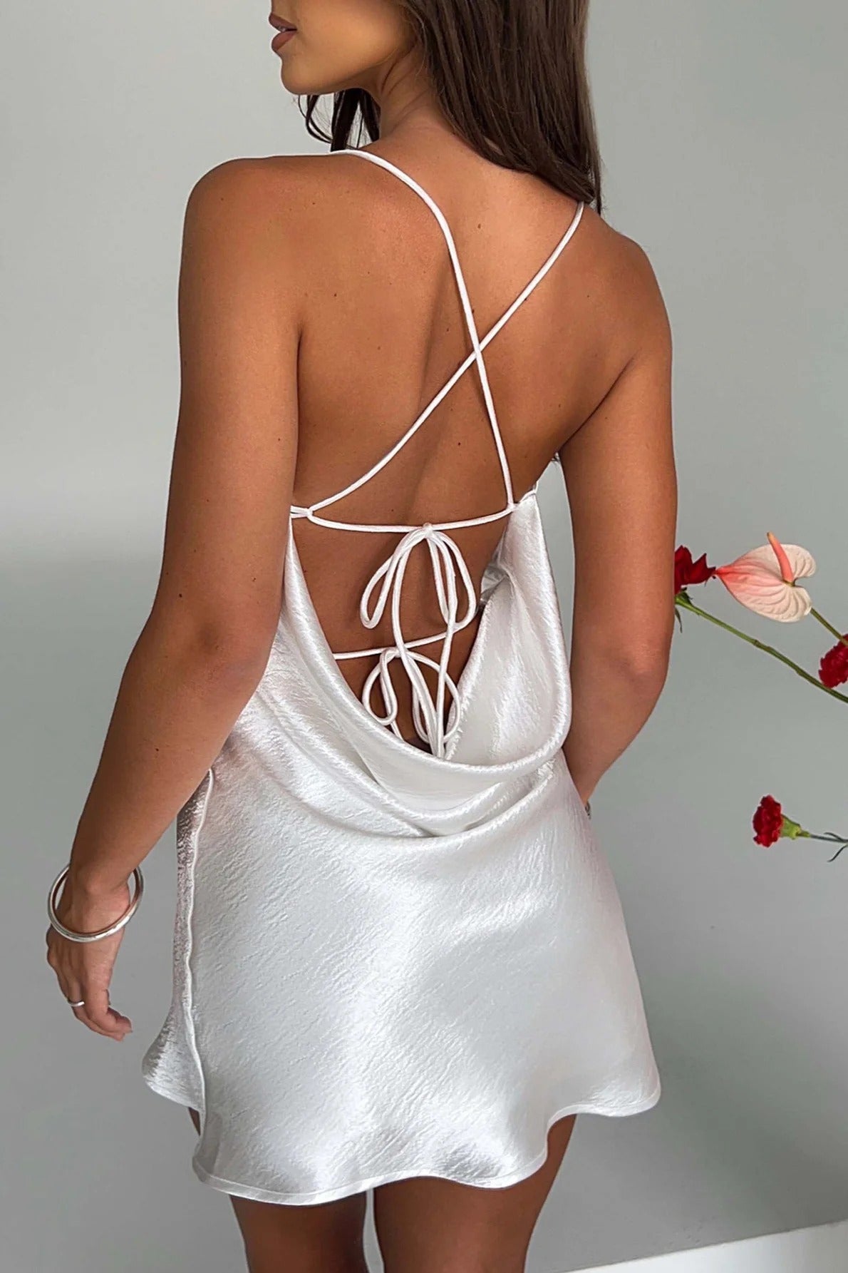 Sleeveless Backless Silk Dress - View 2 | VelvetHem