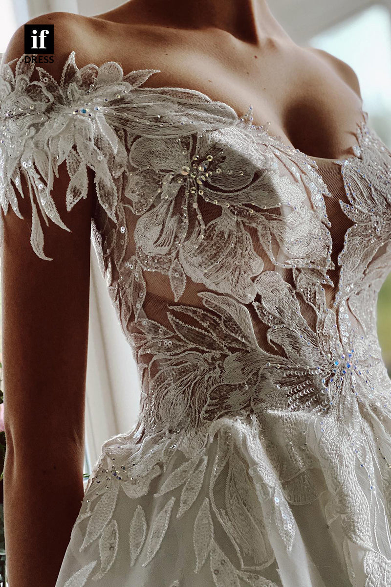 31671 - Unique Off the Shoulder Appliques Rustic Wedding Dress
