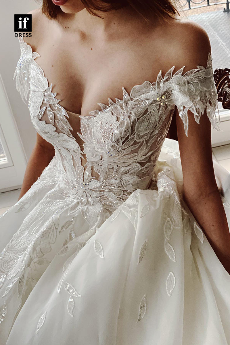 31671 - Unique Off the Shoulder Appliques Rustic Wedding Dress