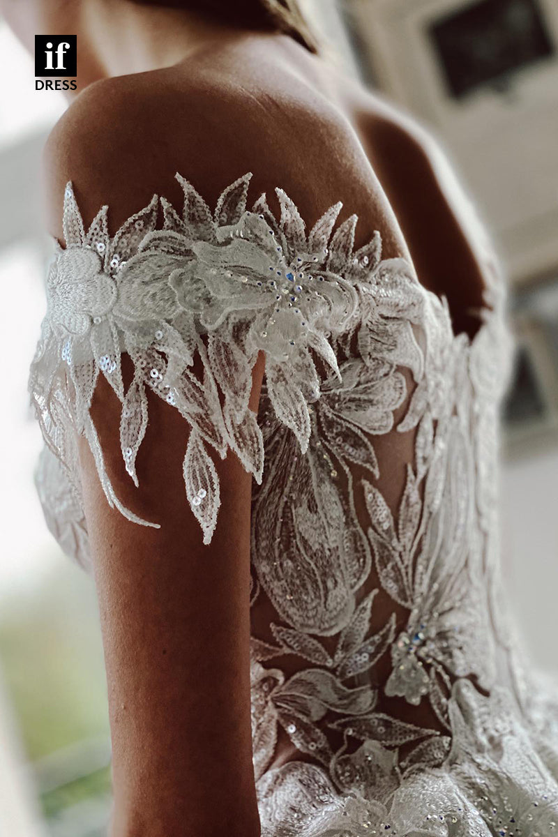 31671 - Unique Off the Shoulder Appliques Rustic Wedding Dress