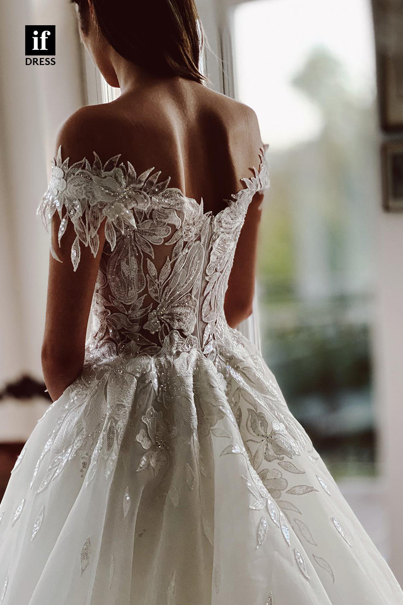 31671 - Unique Off the Shoulder Appliques Rustic Wedding Dress